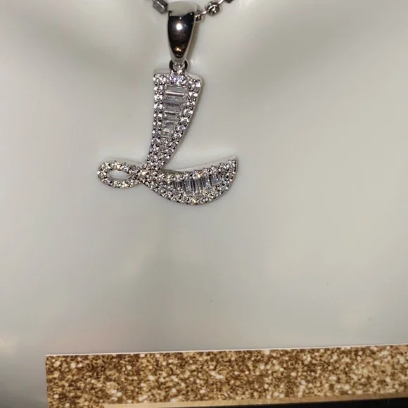 L initial simulated diamond pendant, custom made baguette iced out pendant Charm